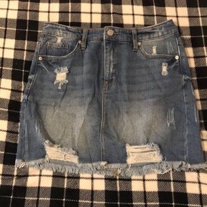 Distressed denim skirt